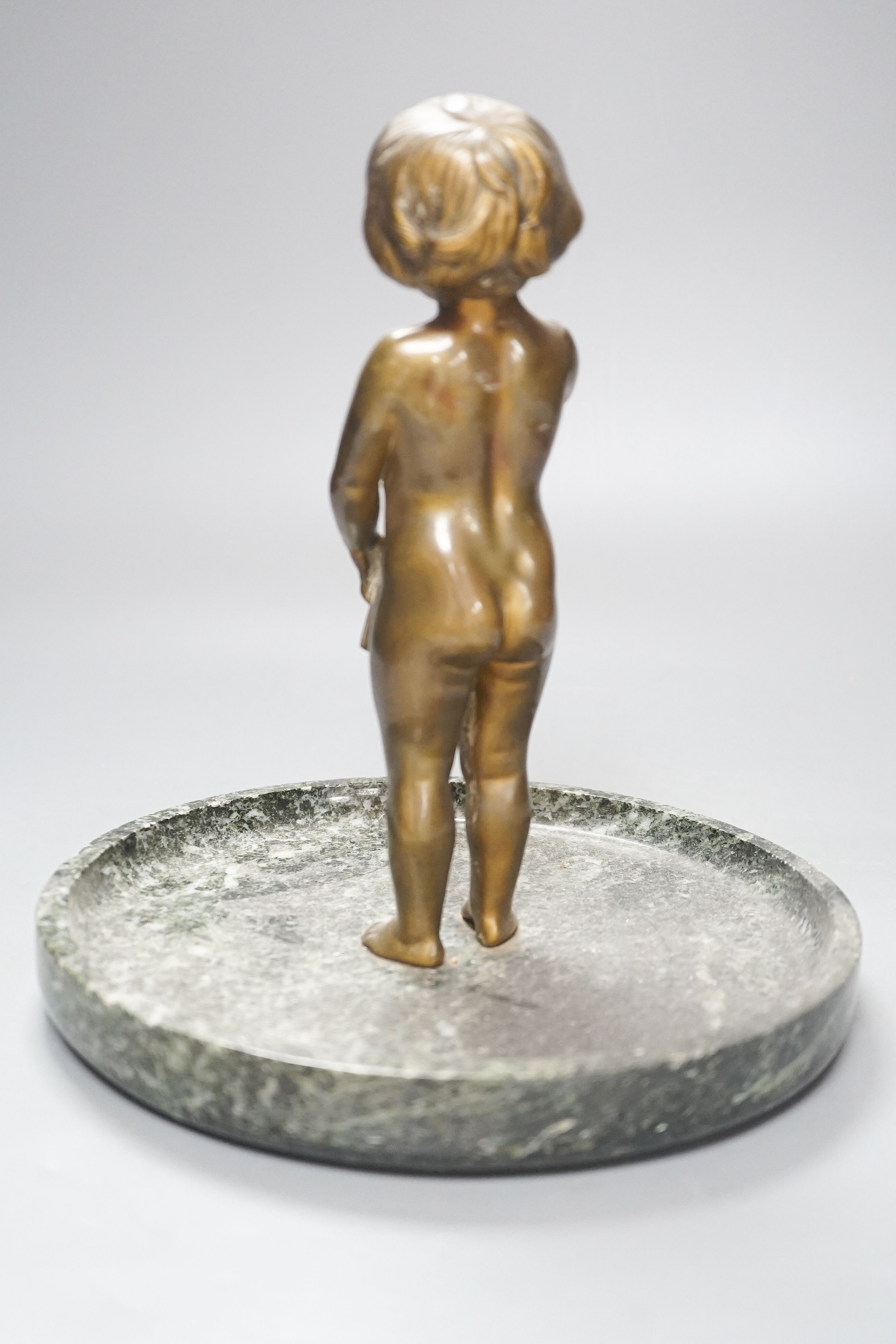 Early 20th century bronze of a child on a marble dish base 24cm